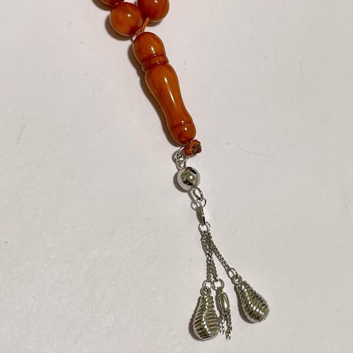 سبحة تراب كهرمان 33 تسبيحه كتلة فضة