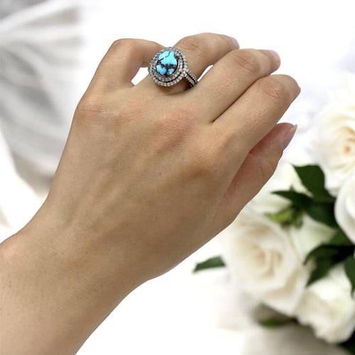 خاتم فضة نسائي بحجر فيروز سيناوي