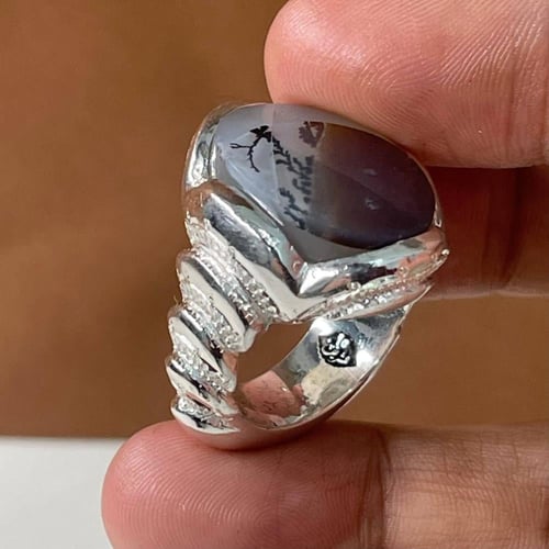 خاتم فضة رجالي بحجر عقيق مشجر يماني طبيعي