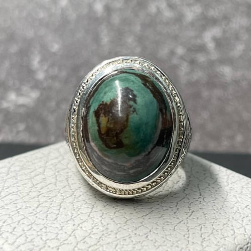 خاتم فضة رجالي بحجر دم يماني طبيعي