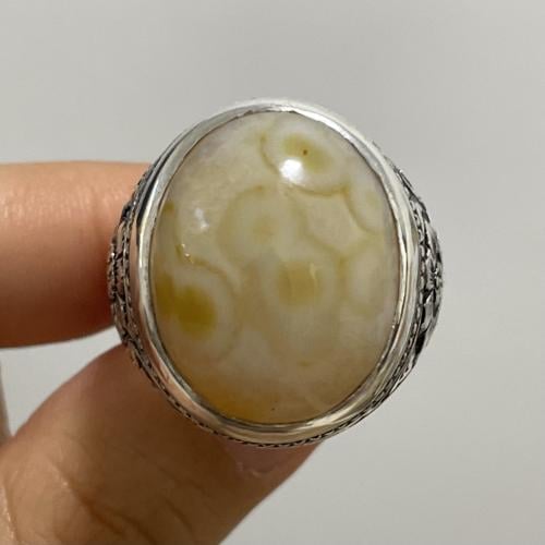 خاتم فضة رجالي بحجر عقيق سليماني هندي طبيعي