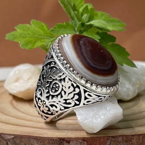 خاتم فضة رجالي بحجر خرزة التبت
