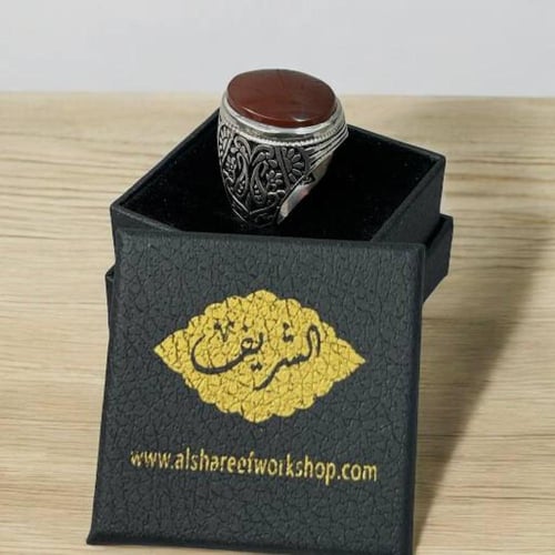 خاتم فضة رجالي بحجر عقيق كبدي يماني