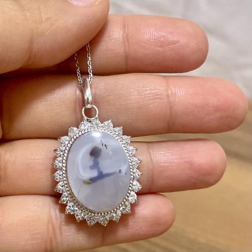 قلادة فضة نسائية بحجر عقيق مشجر يماني طبيعي