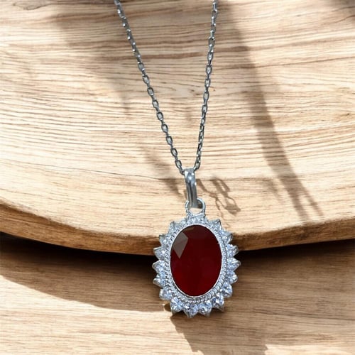 قلادة فضة نسائية بحجر عقيق مشمشي يماني طبيعي كريست...