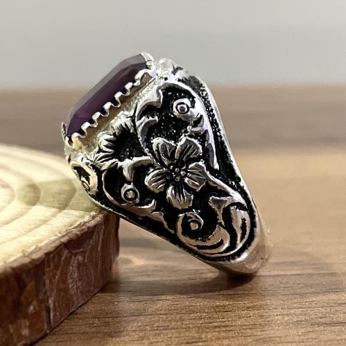 خاتم فضة رجالي بحجر الكسندرايت