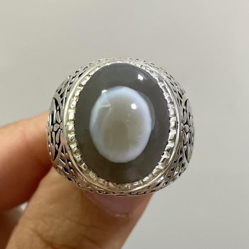 خاتم فضة رجالي بحجر عقيق سليماني طبيعي