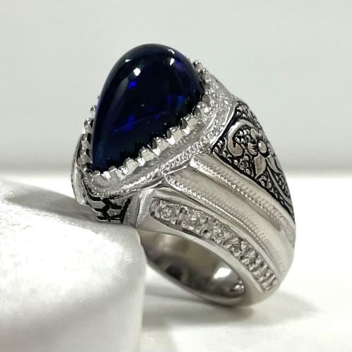 خاتم فضة رجالي بحجر اوبال اثيوبي طبيعي