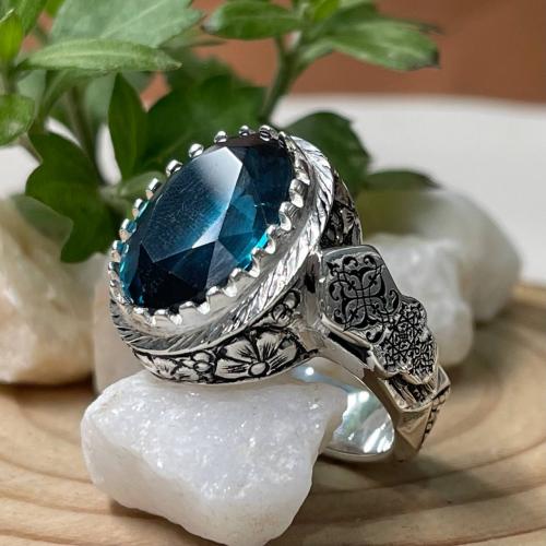 خاتم فضة رجالي بحجر توباز