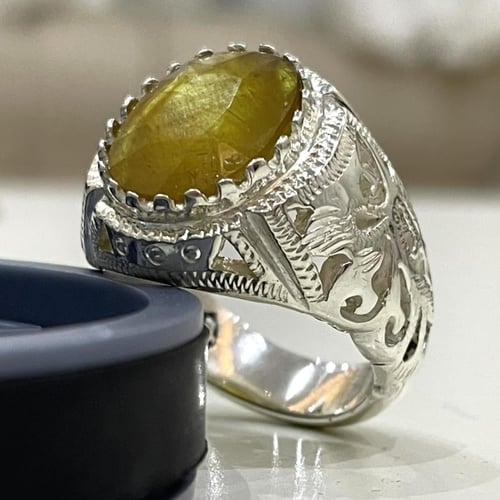 خاتم فضة رجالي بحجر زفير اصفر افريقي