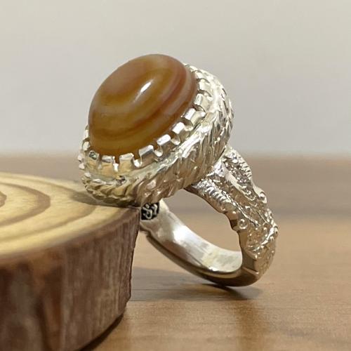 خاتم فضة رجالي بحجر عقيق سليماني طبيعي