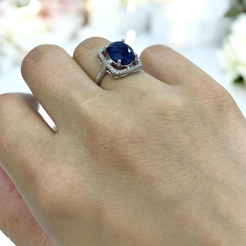 خاتم فضة نسائي بحجر زفير افريقي مرصع زركون سويسري