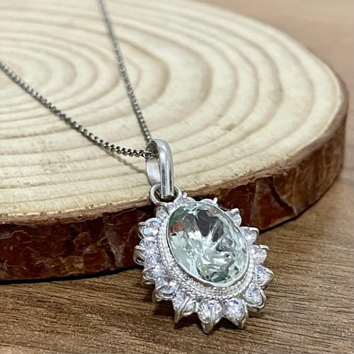 قلادة فضة نسائية بحجر اكوامارين مرصع زركون سويسري...