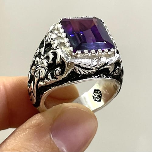 خاتم فضة رجالي بحجر الكسندرايت