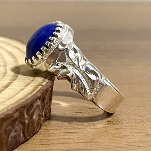 خاتم فضة رجالي بحجر لازورد افغاني طبيعي