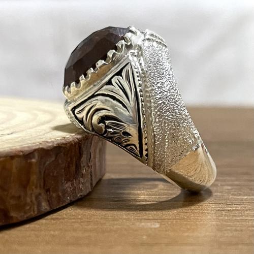 خاتم فضة رجالي بحجر عقيق جبل احد