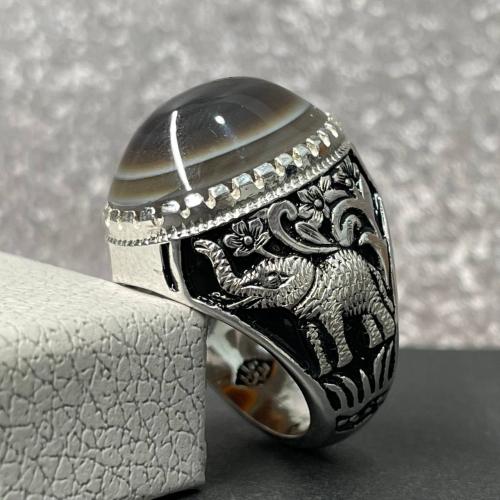 خاتم فضة رجالي بحجر عقيق سليماني طبيعي