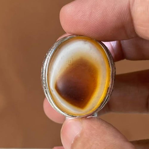 خاتم فضة رجالي بحجر خرزة التبت