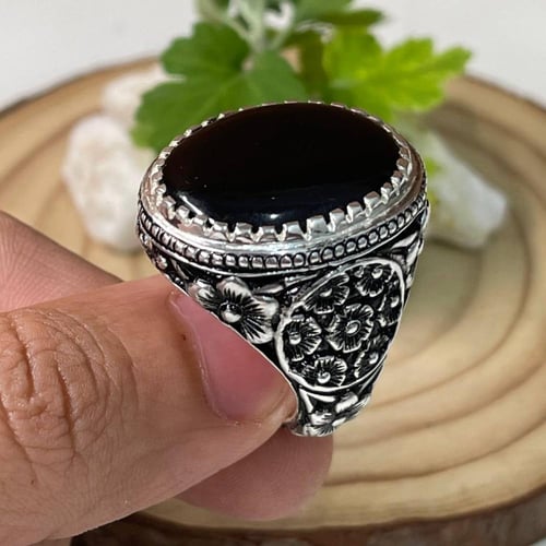 خاتم فضة رجالي بحجر عقيق شفه افريقي