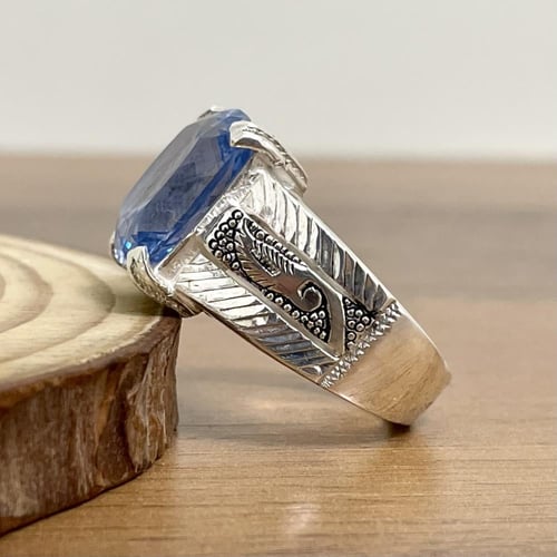 خاتم فضة رجالي بحجر توباز برازيلي لون سويسري