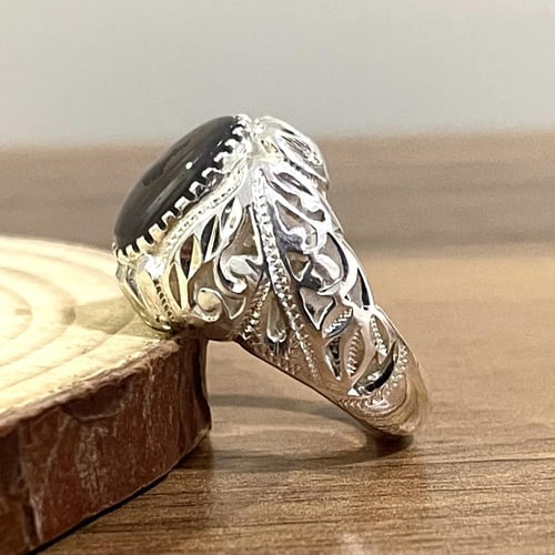 خاتم فضة رجالي بحجر عقيق مشجر يماني طبيعي