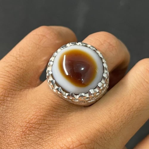 خاتم فضة رجالي بحجر عقيق سليماني بقراني يماني طبيع...