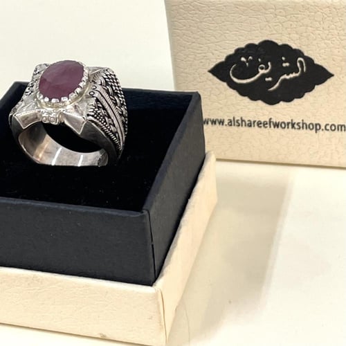 خاتم فضة رجالي بحجر ياقوت افريقي