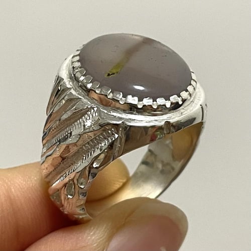 خاتم فضة رجالي بحجر عقيق مصور يماني طبيعي