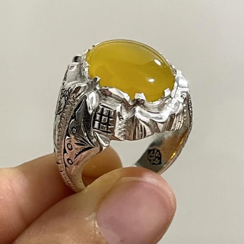 خاتم فضة رجالي بحجر عقيق شرف الشمس