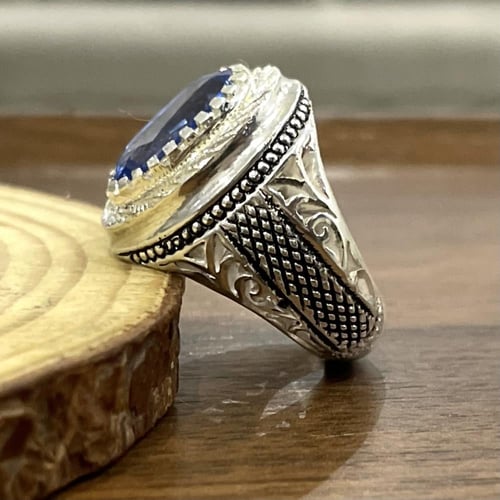 خاتم فضة رجالي بحجر توباز برازيلي