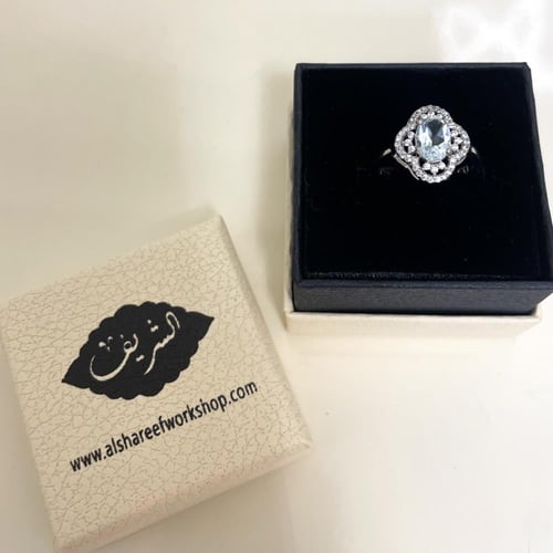 خاتم فضة نسائي بحجر توباز برازيلي مرصع زركون سويسر...