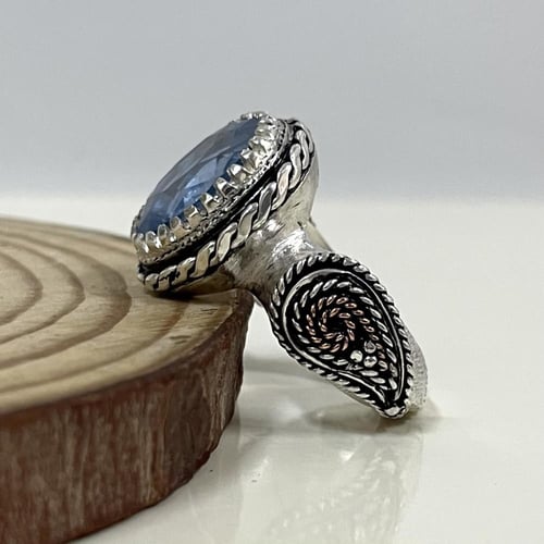 خاتم فضة رجالي مشغول مع نحاس بحجر توباز برازيلي