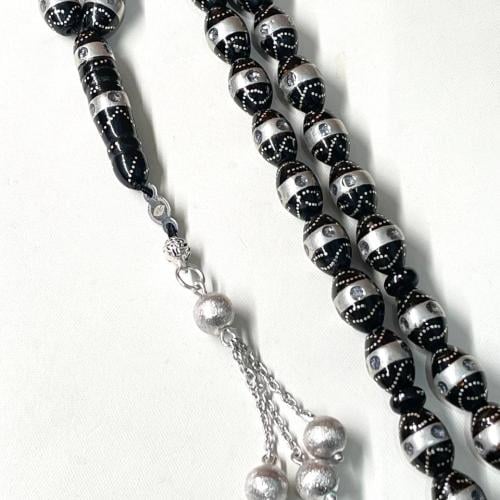 سبحة يسر طبيعي مطعم بالفضة