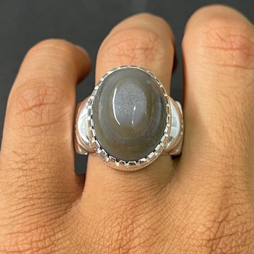 خاتم فضة رجالي بحجر عقيق سليماني يماني طبيعي