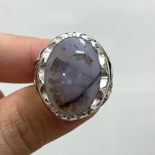 خاتم فضة رجالي بحجر عقيق مشجر يماني طبيعي