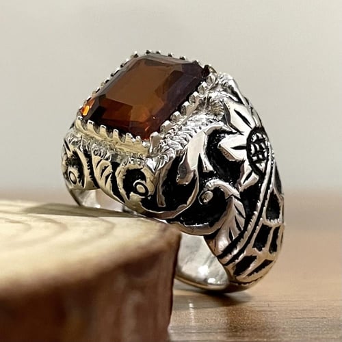 خاتم فضة رجالي بحجر امبريال توباز