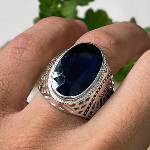 خاتم فضة رجالي بحجر زفير تايلندي