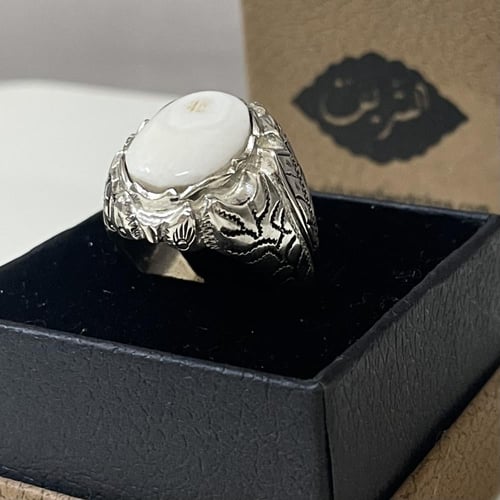 خاتم فضة رجالي بحجر عاج الفيل الطبيعي