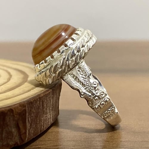 خاتم فضة رجالي بحجر عقيق سليماني طبيعي