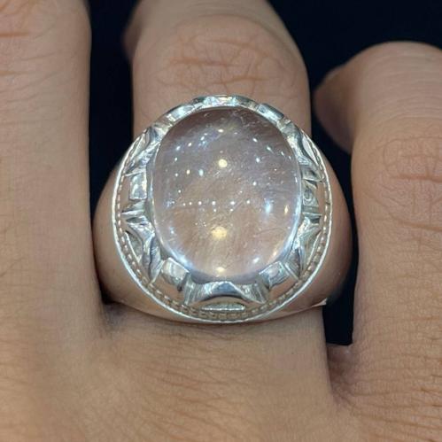 خاتم فضة رجالي بحجر در نجفي طبيعي