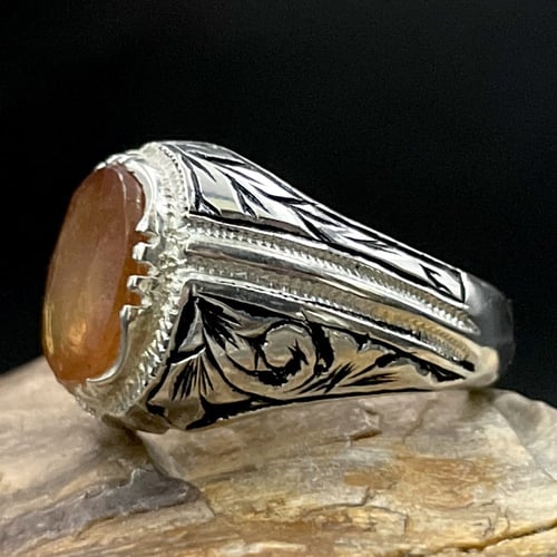 خاتم فضة رجالي بحجر زفير اصفر افريقي