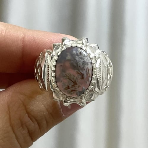 خاتم فضة رجالي عقيق خرساني ورد الربيع