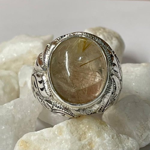 خاتم فضة رجالي بحجر روتايل طبيعي ( در مسماري )