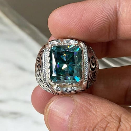 خاتم فضة رجالي بحجر موزنايت صلابة الألماس