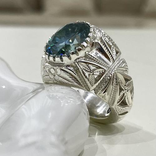 خاتم فضة رجالي بحجر الموزنايت الامريكي بصلابة الال...