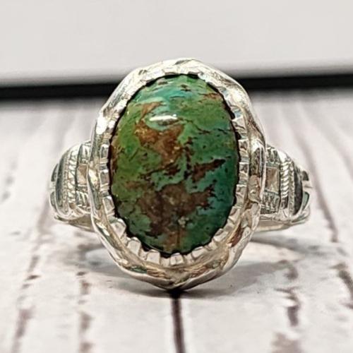 خاتم فضة رجالي بحجر فيروز نيشابوري حسيني