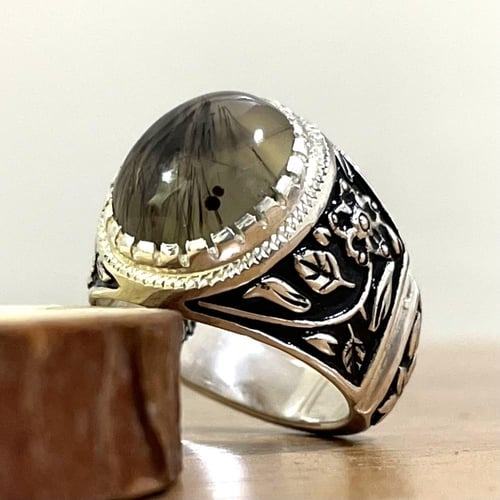 خاتم فضة رجالي بحجر عقيق مسماري طبيعي