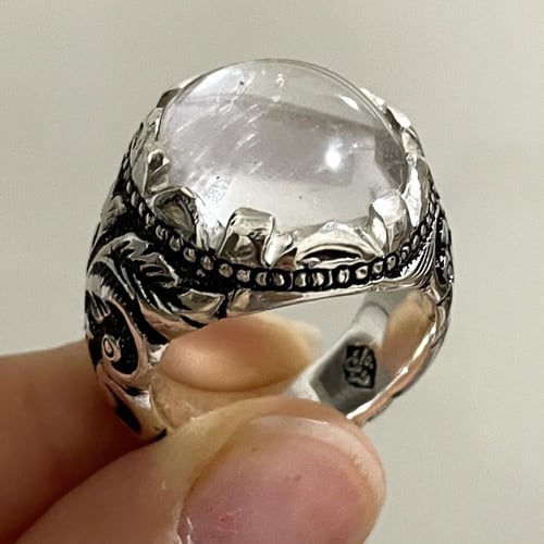 خاتم فضة رجالي بحجر در نجفي طبيعي