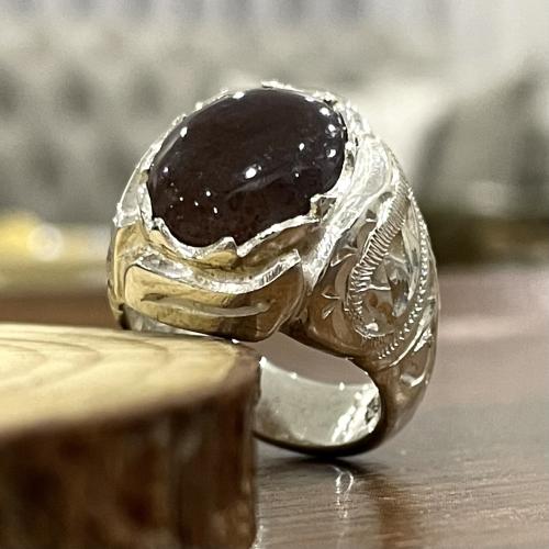 خاتم فضة رجالي بحجر يولايت يماني طبيعي
