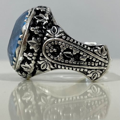 خاتم فضة رجالي بحجر توباز برازيلي لون سويسري